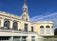 Participants take a break on the terrace of Palais Beaumont